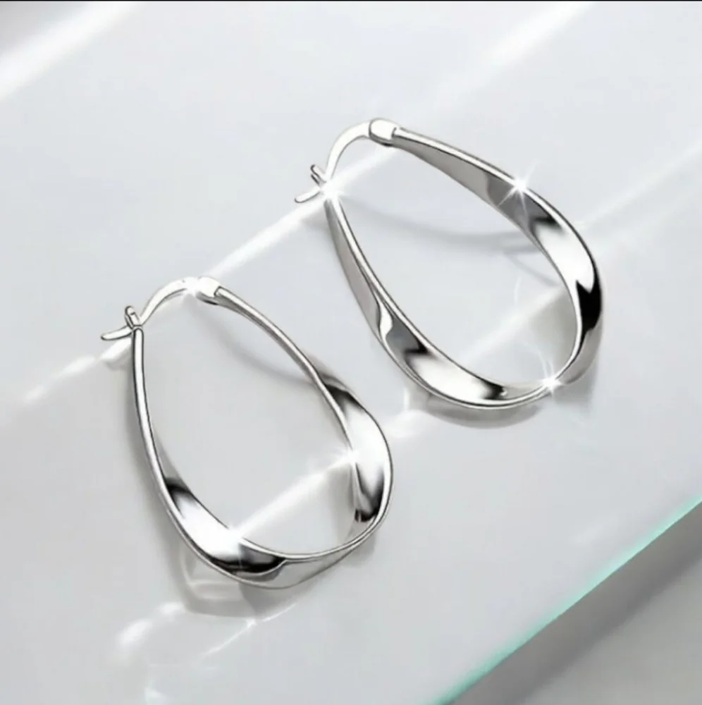 Silver Hoop Earrings - Picture 4 of 8